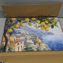 Lemon Tree Canvas Wall Art Beach Landscape Painting Italian Coastal Poster Vintage Lemon Artwork Italian Beach Picture Seaside Artwork for Walls Italy Amalfi Coast Wall Art for Room 16x24inch Framed