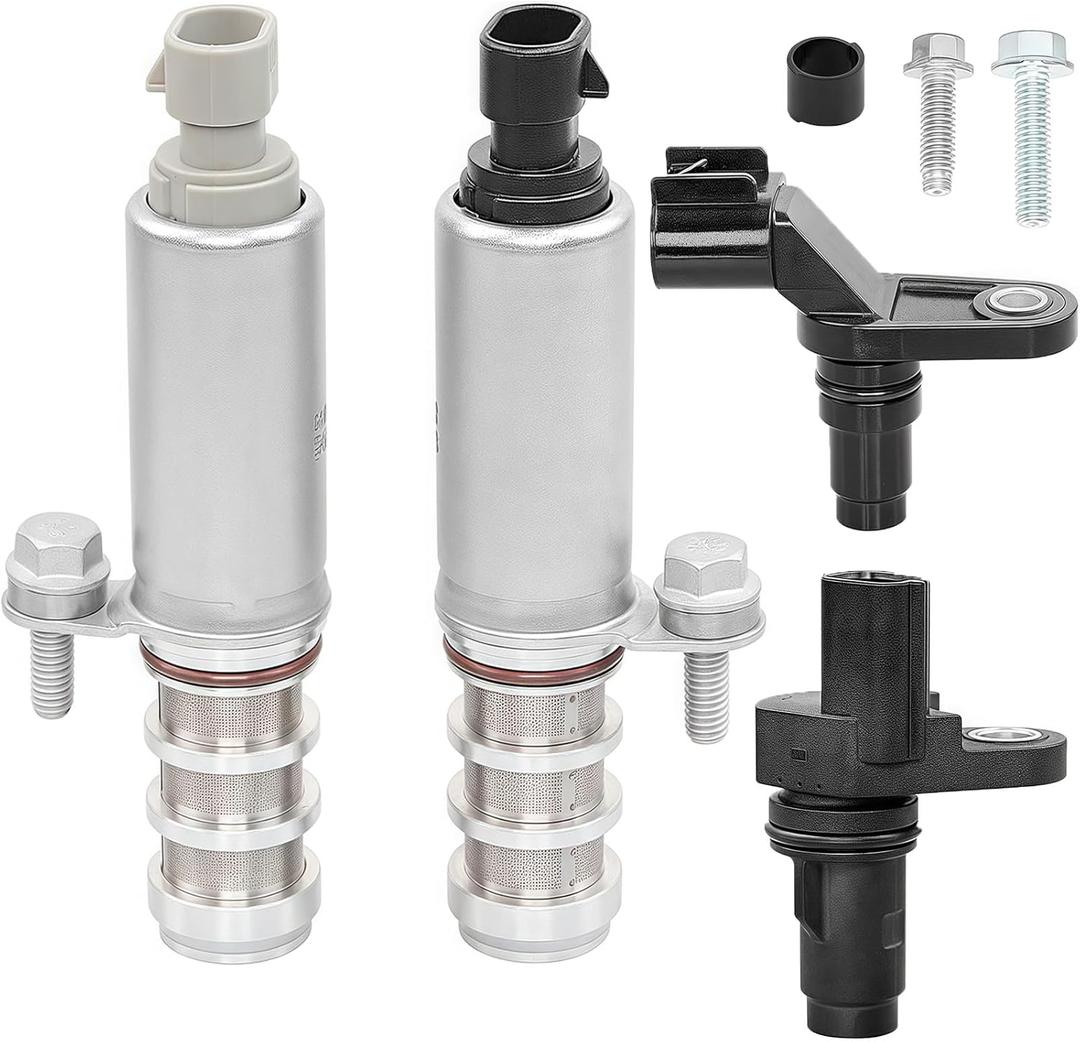 Intake and Exhaust Camshaft Position Actuator VVT Solenoid Valve Kit with Camshaft Crankshaft Engine Sensor- Compatible with Chevy, GMC, Pontiac, Saturn, Buick- Replace# 12655420, 12655421, 12577245, 907-799