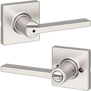 Kwikset Casey Interior Privacy Door Handle with Lock, Door Lever For Bathroom and Bedroom, Satin Nickel Reversible Keyless Turn Lock, with Microban Protection (1 Pack)
