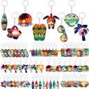 64 Pcs Summer Beach Favors Keychain Gifts Set Wooden Sea Turtle Surfboard Flip Flop Flower Shell Glasses Keychains Bulk Luau Pool Key Chains for Summer Tropical Hawaiian Party Supplies