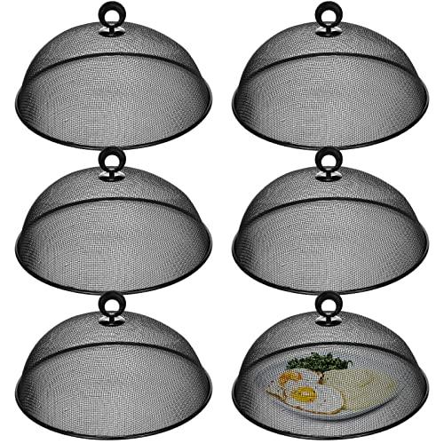 Gerrii 6 Pcs Metal Mesh Food Cover Outdoor Mesh Food Tents Dome Screen Plate Covers for Dinner Plates Reusable Fruit Fly Nets Picnic Umbrella for Table, BBQ, Camping, Party(Black,11 Inch)