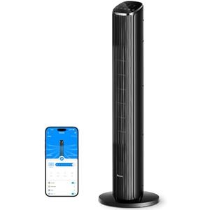 GoveeLife Black Tower Fan for Bedroom, 36" Smart Floor Fan with App/Voice Control, Temperature Sensor, 5 Modes 8 Speeds(25ft/s), 29dB Quiet Oscillating Fan for Office, 24H Timer, Auto Cooling