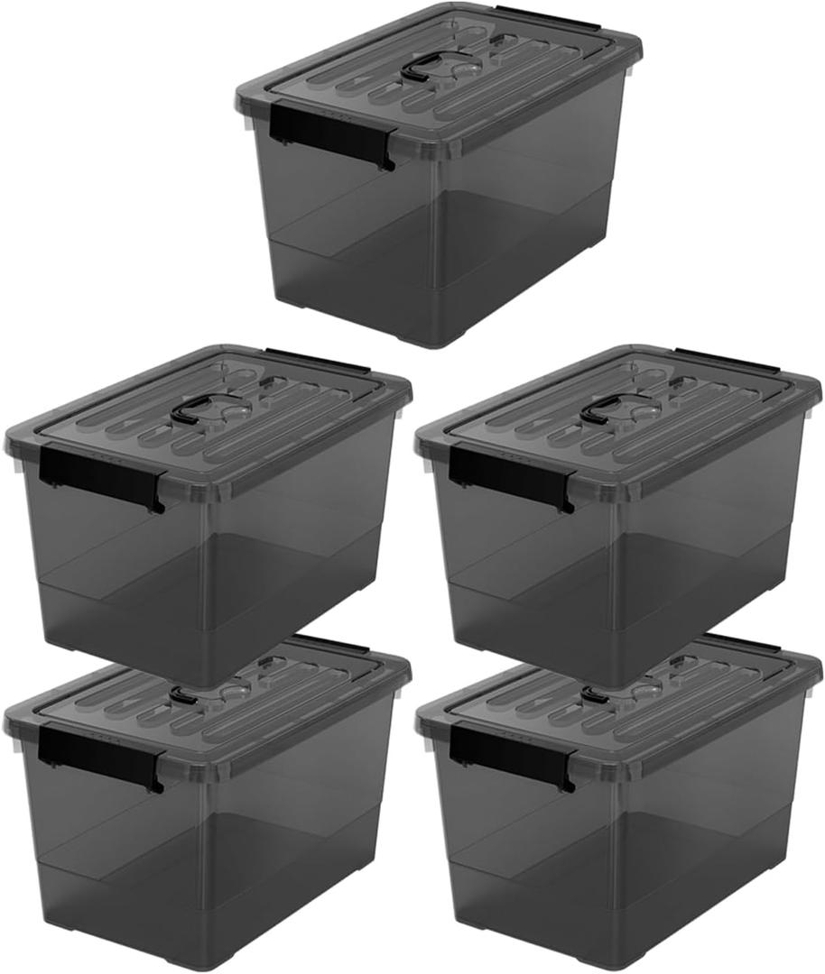 17 QT Plastic Storage Bins with Latching Lids 5 Packs Large Stackable Storage Containers for Organizing Storage Box for Garage, Closet, Classroom, Kitchen.Clear Black