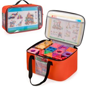 2pcs Storage Organizer Bag for Magnetic Building Tiles, Magnetic Block Tiles Travel Case with Visible Top, Toy Storage Bag for Construction Building Toy, Interlocking Blocks