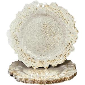 White Charger Plates,13 Inch Reef Plastic Chargers for Dinner Plate, Decorative Chargers for Wedding, Elegant Parties, Banquets and Table Decor (Set Of 6)