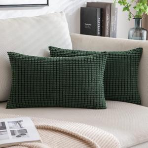 MIULEE Pack of 2 Lumbar Pillow Covers 12 x 20 Granules Soft Corduroy Decorative Throw Pillow Covers for Couch Cushion Sofa Bedroom Living Room, Dark Green (20" x 12" (Pack of 2))