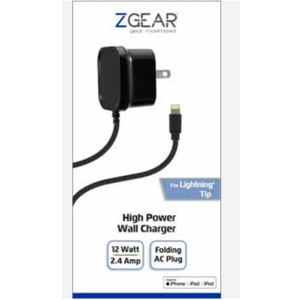 ZGear Lightning Cable High Power Wall Charger - Black, 5 ft 