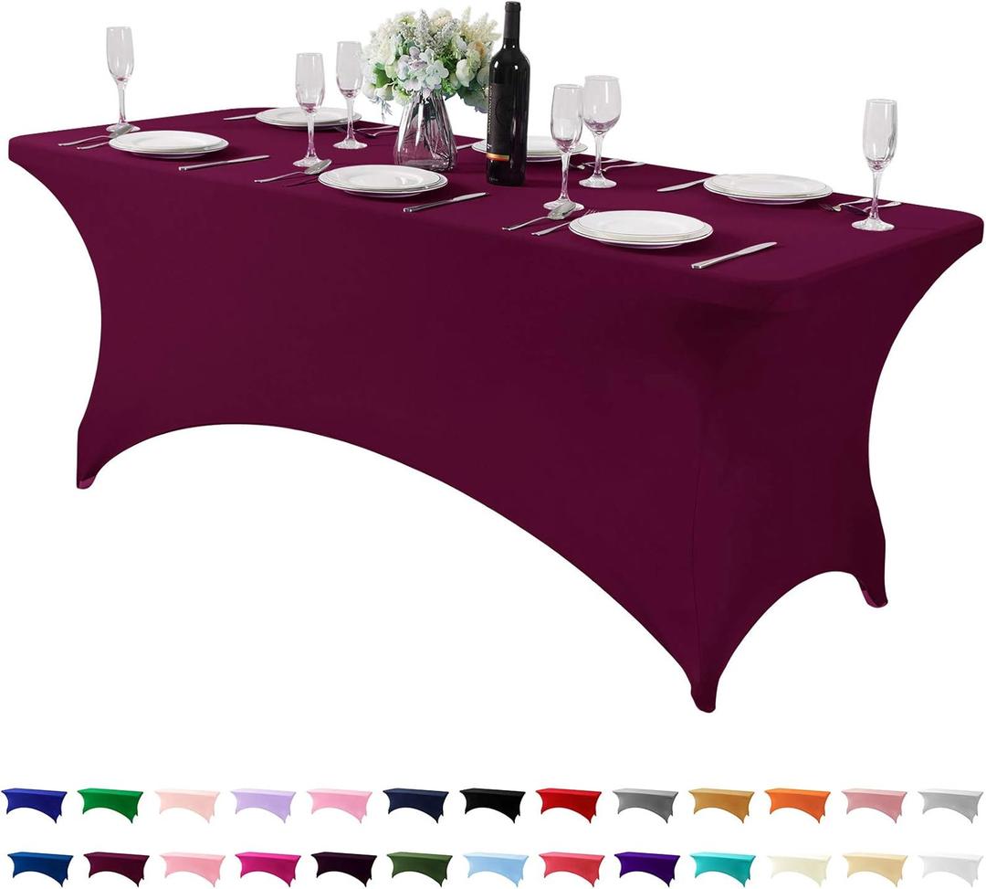 Spandex Table Cover for 6Ft or 4fT or 8ft Table Universal Fitted Stretch Tablecloth for Party, Banquet, Wedding and Events-Burgundy (72" x 30" (Rectangular))