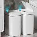 2 Pack 2.7 Gal Bathroom Trash Can with Lid, Automatic Trash Can Small Smart Garbage Can Touchless, Slim Motion Sensor Waterproof Plastic Trash Bins for Bedroom Office Kitchen Toilet (White)