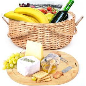 Hap Tim Wicker Picnic Basket Set with Charcuterie Boards for 2 - Unique Gifts Ideas for Couple, Engagement, Wedding, Bridal Shower, Family, Christmas, White Elephant Gifts for Adults(Y2408A-1)