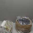 Arc Floor Lamp with 3 Color Temperatures, LED Gold Floor Lamp with Remote & Stepless Dimmable Bulb, Boho Standing Lamp with Rattan & Fabric Shades, Farmhouse Tall Lamp for Living Room Bedroom