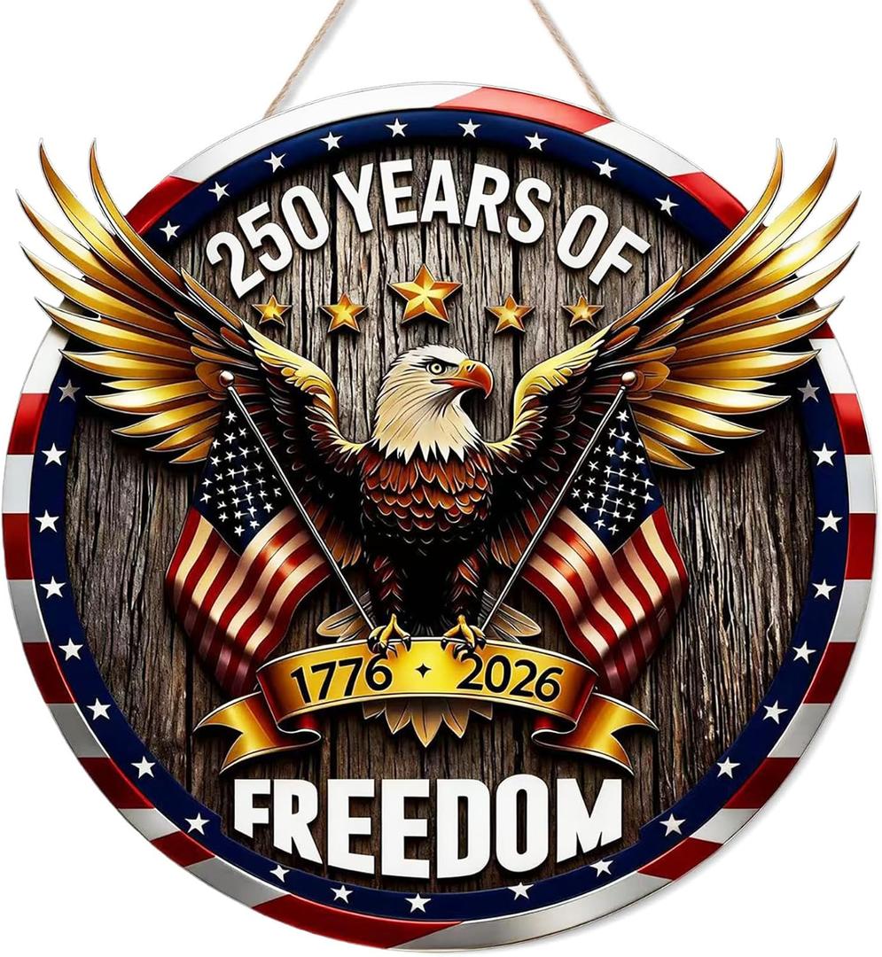 American 250th Anniversary Decoration 3D Double Layer Wooden Snow Eagle Wooden Door USA Freedom Wreath for Front Door Sign Wall Signs Decor Wreaths Sign Hanging for Home Wall Decor Outdoor Indoor Party Supply