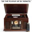 Victrola Navigator 8-in-1 Bluetooth Record Player with Built-in Speakers 3 Speed, CD Player, Cassette, FM Radio, USB, RCA Out, Headphone Jack, Wireless Music Streaming, Real Wood, Mahogany