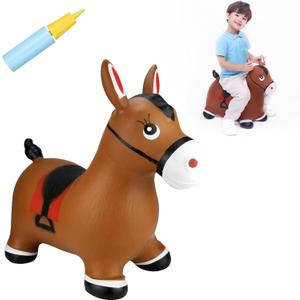 INPANY Bouncy Horse Hopper Toys, Toddlers Bouncing Farm Animals, Inflatable Jumping Hopping Horse, Ride on Rubber Bouncer for Kids, Outdoor Indoor Cool Birthday Gifts for 2 3 4 Year Old Girl Boy