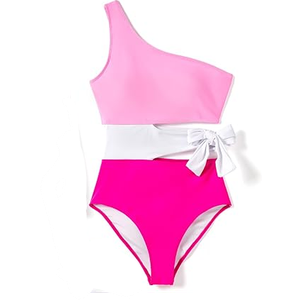 PATPAT Swimsuit Shoulder Cutout Colorblock Bathing Suits One Piece Swimwear Medium