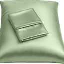 Satin Pillowcase with Zipper, for Hair and Skin Care, Feels Soft and Cool Like a Silk Pillowcase, Satin Pillow Cases 2 Pack, Slik Pillow Cover, Sage Green - Standard Size - Set of 2
