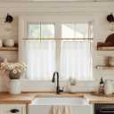 jinchan Linen Pinch Pleated Kitchen Curtains 30 Inch 2 Panels, Natural Linen Tier Curtains Back Tab Farmhouse Cafe, Light Filtering Small Window Drapes for Bathroom Laundry Room Off White