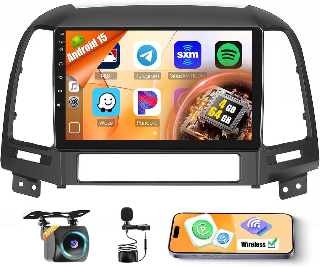 4G 64G for Hyundai Santa Fe 2006-2012 Radio Screen CarPlay Android 15 IPS 9" Touchscreen Car Stereo Android Auto Backup Camera Bluetooth 5.0 GPS FM RDS EQ 13UI