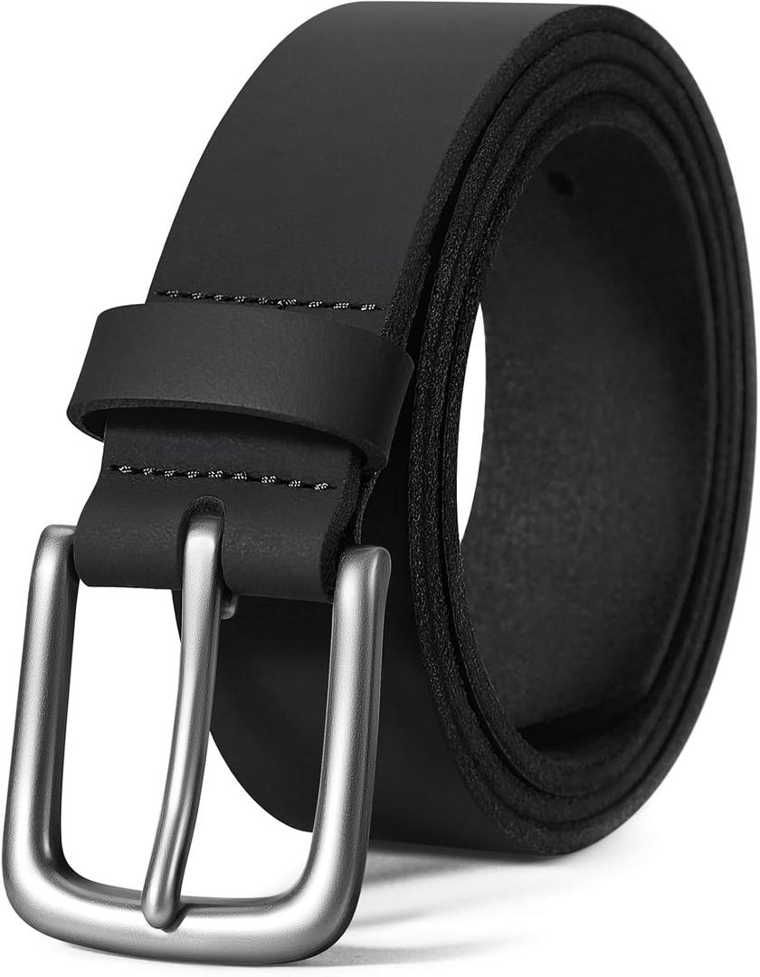 VATAN Men's Full Grain Leather Casual Every Day Jeans Belts, Handmade Men Leather Belt with Gift Box (Black) 36(Fits Waist 34"-35")