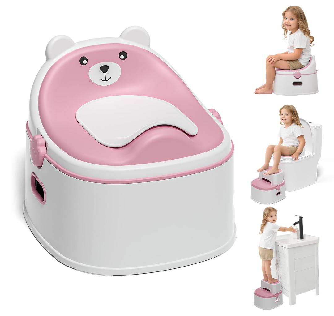 3-in-1 Toddler Potty Training Toilet for Boys & Girls - Convertible Potty Chair with Step Stool for Toddlers 1-3, Anti-Slip Design Toddler Toilet Seat - Removable & Easy to Clean (Pink)
