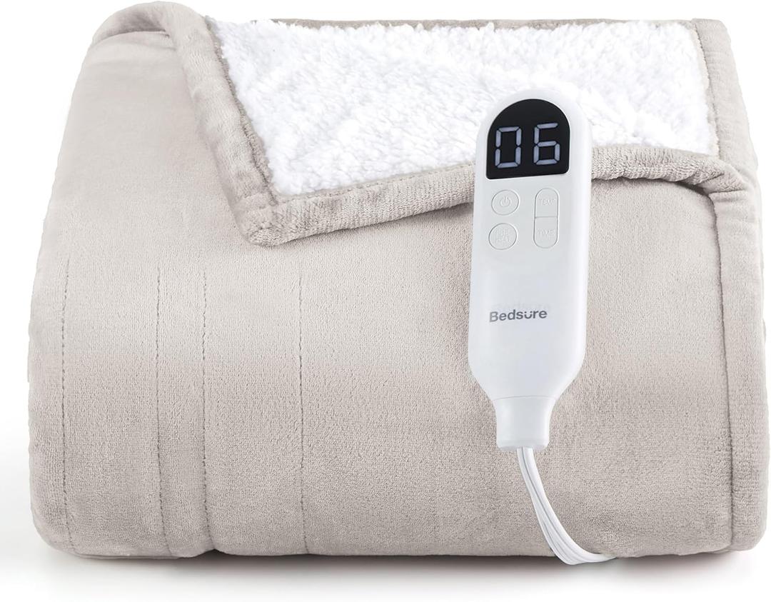 Bedsure Heated Blanket Throw Blanket - Fast Heating Electric Blanket, Soft Flannel Throw with 6 Time Settings(Up to 10H), 6 Heating Settings, Gifts for Grandma & Grandpa & Seniors (50"x60", Cream)