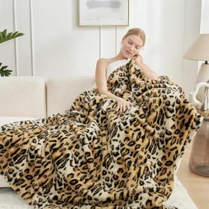Cozy Bliss Luxury Faux Fur Throw Blanket Leopard Print, Non Shedding Double Sided Sherpa Blankets Super Soft Fluffy Thick Warm Throws Home Decor for Couch Bed Sofa Women,60"*80"Inches Brown Leopard (Twin(60" x 80"))