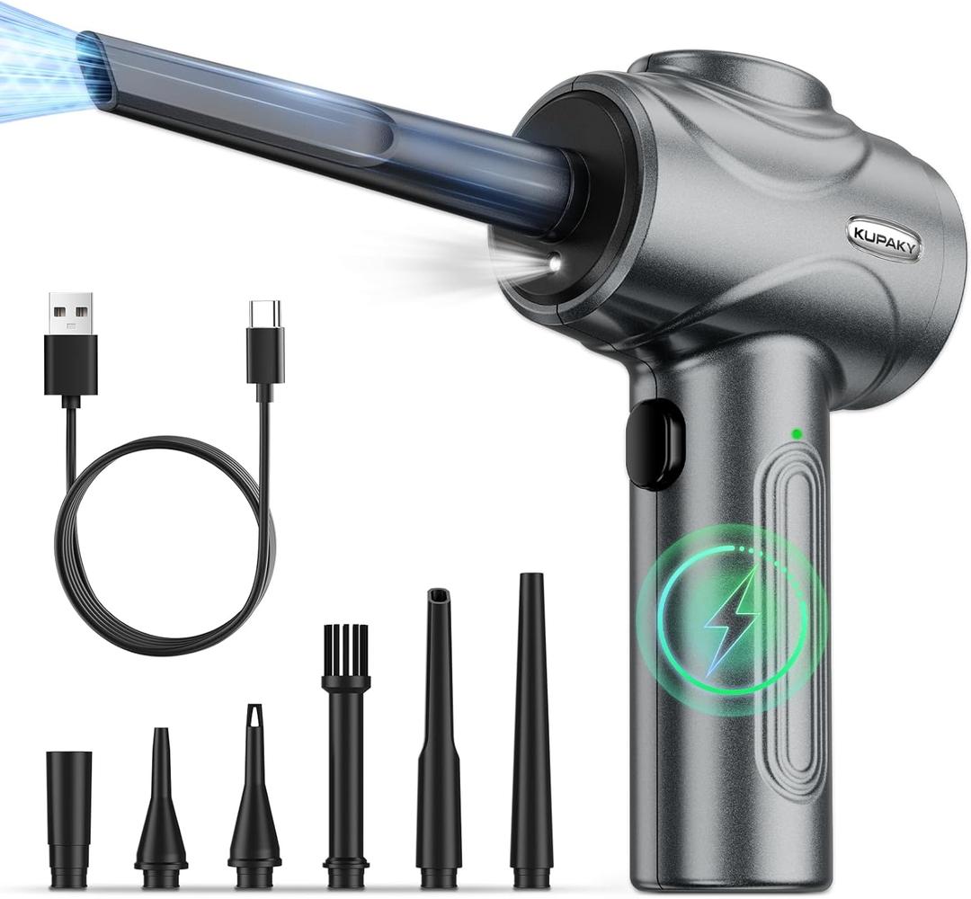 Electric Compressed Air Duster for Computers, 100000RPM Powerful Air Duster for PC/Keyboard/Car/Electronics,3 Power Speeds Air Blower with LED (Grey)