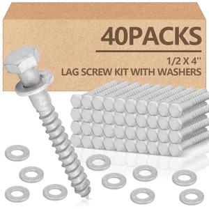 Tandefio 40 Pack 1/2 x 4'' Lag Bolts Screw Kit with Washers Hot Dip Galvanized Hex Lag Bolts Heavy Duty Wood Screws for Wood Decks Fences