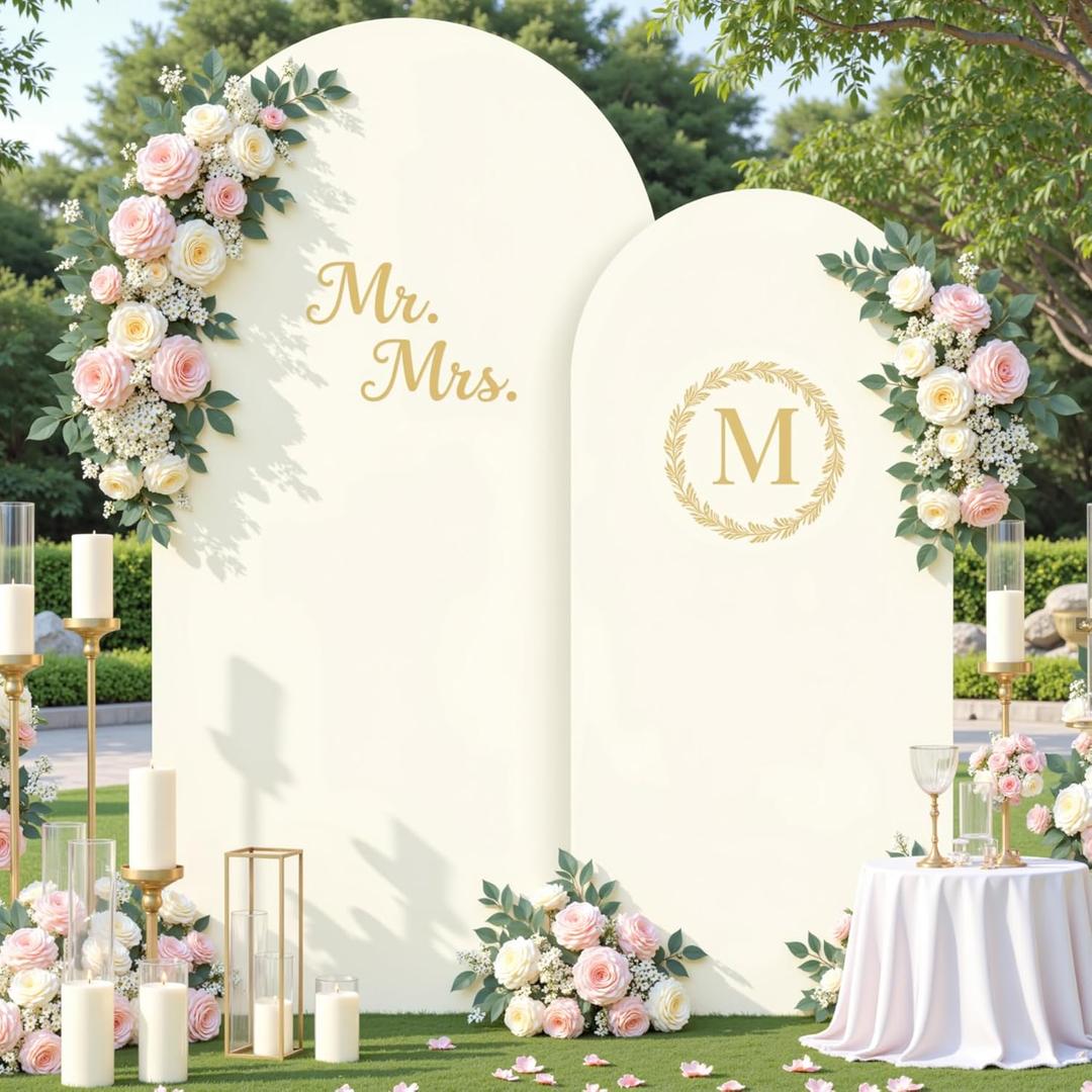 Ivory Photo Arch Backdrop Cover Set of 2-7.2 and 6ft Ivory Arch Covers Stretchy Backdrop Spandex Wedding Balloon Arch Stand Covers for Birthday Party Baby Shower Bridal Shower Arches Background