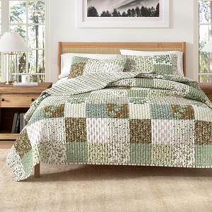 Great Bay Home Lodge Quilt Set - 3-Piece King/California King Size Rustic Bedding Set - Lightweight, All-Season, Reversible Bedspread (Floral Grid - Brown)