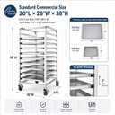 38" 10-Tier Bread Rack Cart Fits Full & Half Sheet Pans, 20.3"L x 26"W x 38"H