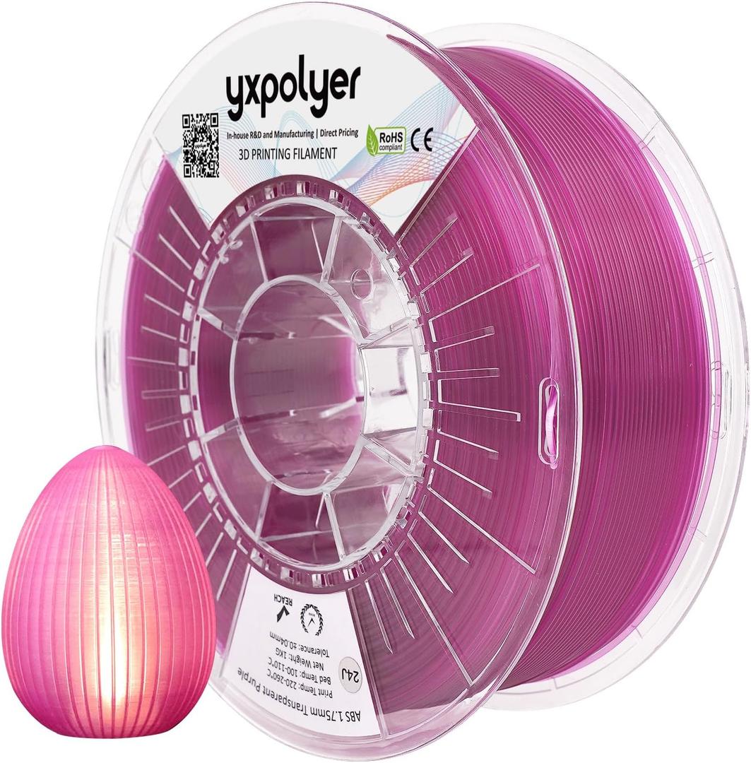 ABS Filament 3D Printing Filament 1.75mm 1kg, Transparent Purple/Pink, Easy Pinting, Low Odor, AMS-Compatible 3D Printer Filament for Lampshades
