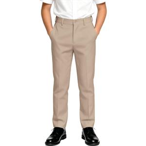 DHTS Boys Dress Pants (Size 2-20 Years) Slim Fit Uniform Pants for Toddler & Teens (Beige)