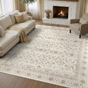 9x12 Area Rug for Living Room, Washable Vintage Pattern, Non-Slip Stain Resistant Soft Durable Floor Rug for Bedroom & Dining Room - (Light Brown & Beige)