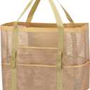 Fammart Mesh Beach Bag, Large Beach Tote with Zipper Pocket, Toys Pool Bag for Family Travel Vacation Cruise Essentials