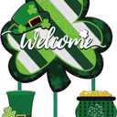 RattanView St. Patrick's Day Door Hanger Green Shamrock Welcome Door Sign Wooden Irish St Patricks Day Hanging Decorations with Rope for Front Door Wall