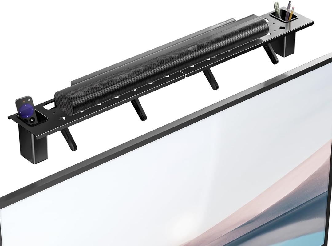WALI Soundbar Mount  No Drilling TV Top Shelf with 2 Storage Boxes, Universal Sound Bar Holder for Samsung, Sony, LG, Bose, 34.65"x4.3" (TSH004-2B), Black