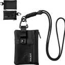 VULKIT Small Minimalist Wallet for Women and Men RFID Blocking, Zipper Coin Pouch with ID Window and Keychain, Water Resistant Travel Lanyard Wallet Black