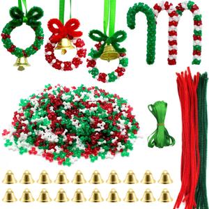 Hifunwu 1570 PCS Christmas Beaded Ornament Kit Plastic Tri-Shaped Beads with Pipe Cleaners for Christmas Craft Tree Hanging