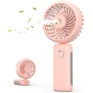Portable Handheld Misting Fan, 4000mAh USB Rechargeable Personal Mister Foldable Fan Battery Operated Spray Water Mist Fan Makeup Small Face Steamer for Travel Outdoors Office Pink