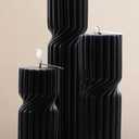 LETINE Black Sandalwood Pillar Candles Set of 3 - Decorative Ribbed Soy Wax Spiral Spire Candles for Home Decor, Bulk Scented Candles for Entryway Table, Living Room& Coffee Table Decor