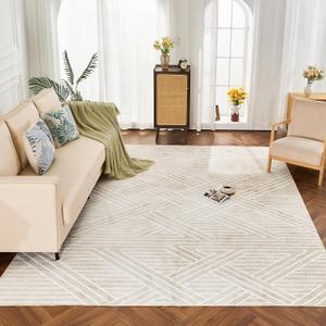 INGEROOM 6x9 Washable Area Rugs, Neutral Beige Geometric Area Rug for Living Room Bedroom, Modern Area Rug, Large Non-Slip Indoor Floor Carpet for High Traffic Areas, Kitchen, Dining Room
