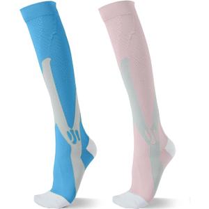 2 pairs of Calf Compression Socks for Women, Knee High Support Circulation Socks for Running, Travel, Flight, Nurse