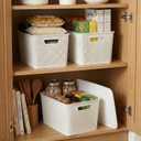 BINO | Plastic Storage Baskets with Lids, 22 Liter - 3 Pack, White | THE WOVEN COLLECTION | Storage Basket for Shelves | Woven Storage Baskets for Organizing Bins Pantry Shelf Organizer Container Bin