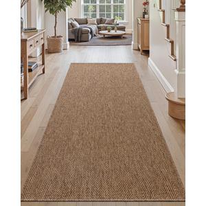 DEXI Hallway Runner Rug 3.3x6.7, Woven Braided Farmhouse Runner Carpet Indoor, Absorbent Thin Long Entryway Runners for Kitchen, Laundry Room, Patio Entrance, Brown