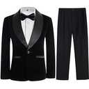 Boys Tuxedo Suit 3 Pieces Kids Formal Slim Fit Velvet Suits Set for Wedding Prom Party Black, Size 140