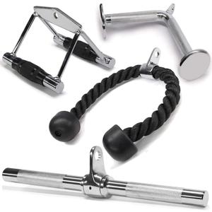 Yes4All Tricep Press Down Cable Machine Attachment Set, LAT Pulldown Attachment, Cable Machine Accessories for Home Gym (E. Tricep Rope + Double D + Straight Bar + V Bar)