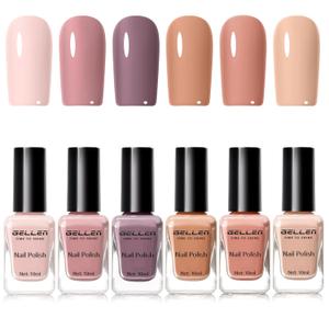 6 x GELLEN Nail Polish Neutral Earth Tones, Nude Dusty Rose Fall Winter Air Dry Regular Nail Polish 6-color Set for Finger Toe Nails Home Salon All Seasons, Not UV Gel, Hema Free, Non Toxic, TPO Free