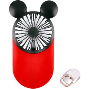 Cute Handheld Mini USB Fan, Rechargeable Portable Fan, 3 Adjustable Speeds and Wearable Accessories, Pocket Size for Indoor Or Outdoor Activities (Red)
