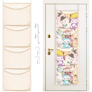 Over The Door Stuffed Animal Storage, Cotton Toy Organizer for Storage Plush Toys,Baby Supplies, Stuffed Animal Holder with 4 Large Pockets, Hanging Door Organizer for Nursery, Bedroom, Kids Room